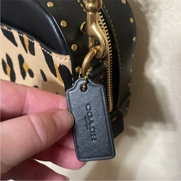 Coach Leopard Print Crossbody Bag - Black and Tan - Picture 7 of 12